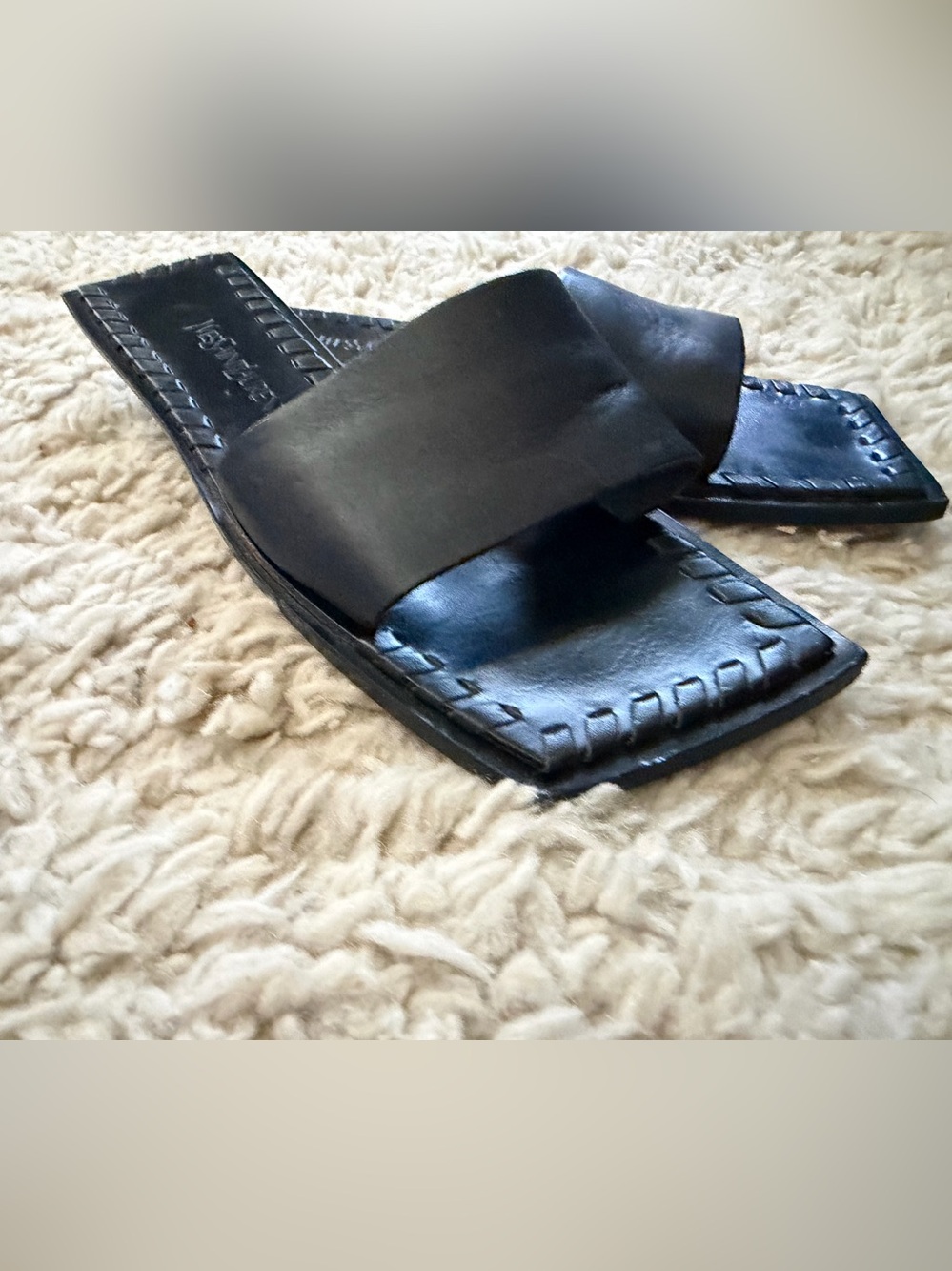 Vintage Yves Saint Laurent Blk Leather Slide Sandals Made in Italy Size 8